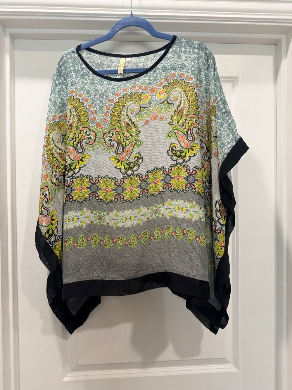 Chenault Green Floral Paisley Print Casual Blouse Short Sleeve Lightweight Top M